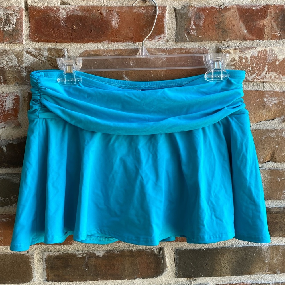 Lands End Swim Skort Built in Brief Stretch Elastic Waist Turquoise Blue Size 8